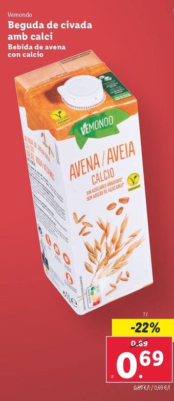 Oferta de Vemondo - Bebida De Avena Con Calcio por 0,69€ en Lidl