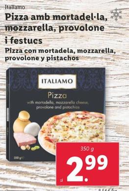 Oferta de Italiamo - Pizza Con Mortadela, Mozzarella, Provolone Y Pistachos por 2,99€ en Lidl
