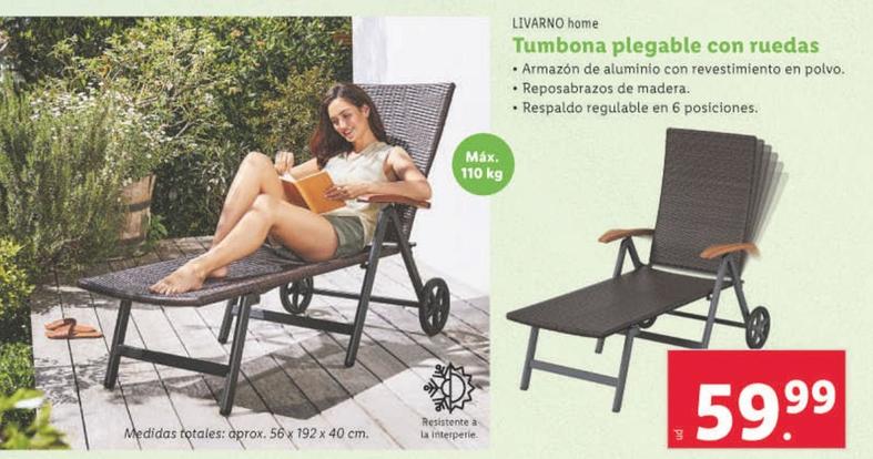 Oferta de Livarno Home Tumbona Plegable Con Ruedas por 59,99€ en Lidl