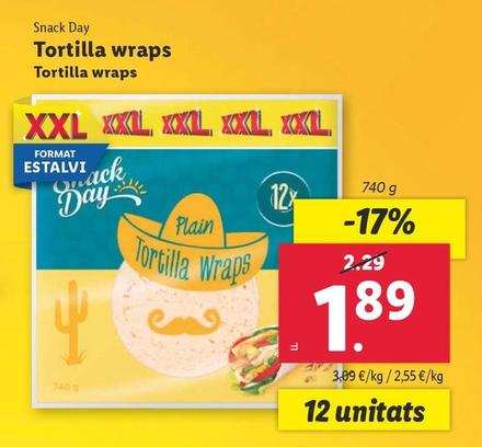 Oferta de Snack Day - Tortilla Wraps por 1,89€ en Lidl
