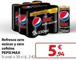 Oferta de Pepsi - Refresco Zero Azucar Y Zero Cafeina Max por 5,94€ en Alcampo