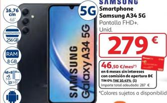 Oferta de Samsung - Martphone Galaxy A34 5g por 279€ en Alcampo