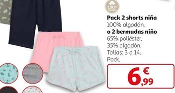 Oferta de Pack 2 Shorts Niña 100% Algodón O 2 Bermudas Niño 65% Poliéster por 6,99€ en Alcampo