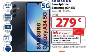 Oferta de Samsung - Smartphone A34 5G por 279€ en Alcampo
