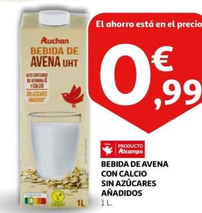 Oferta de Auchan - Bebida De Avena Con Calcio Sin Azucares  por 0,99€ en Alcampo