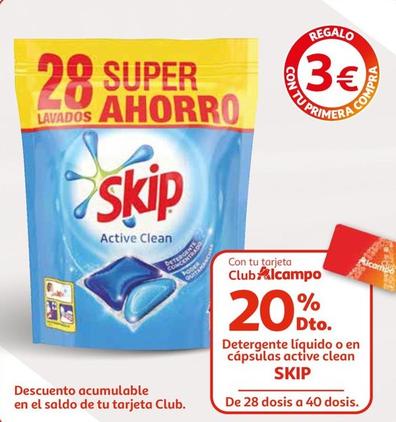 Oferta de Skip - Detergente Líquido O En Cápsulas Active Clean por 3€ en Alcampo