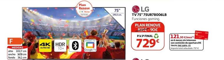Oferta de Lg - Tv 75" 75UR78006LB  por 729€ en Alcampo
