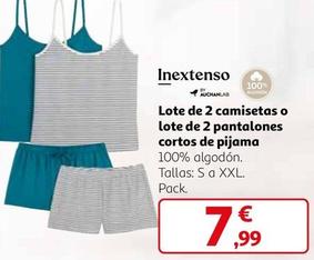 Oferta de Inextenso - Lote De 2 Camisetas O Lote De 2 Pantalones Cortos De Pijama por 7,99€ en Alcampo