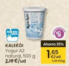 Oferta de Kalekói - Yogur A2 Natural por 1,65€ en Eroski