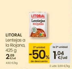 Oferta de Litoral - Lentejas A La Riojana por 2,09€ en Eroski