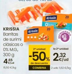 Oferta de Krissia - Barritas De Surimi Clásicas O 0% Mg por 4,65€ en Eroski