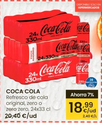 Oferta de Coca-Cola - Refresco De Cola Original, Zero O Zero Zero por 18,99€ en Eroski