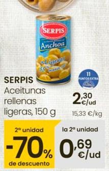 Oferta de Serpis - Aceitunas Rellenas Ligeras por 2,3€ en Eroski