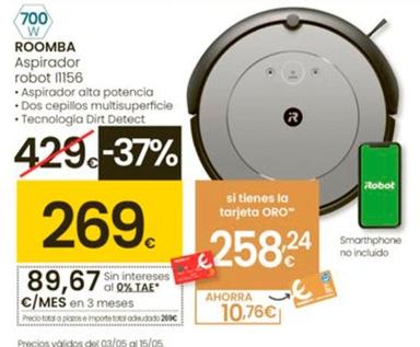 Oferta de Roomba - Aspirador Robot I1156 por 269€ en Eroski