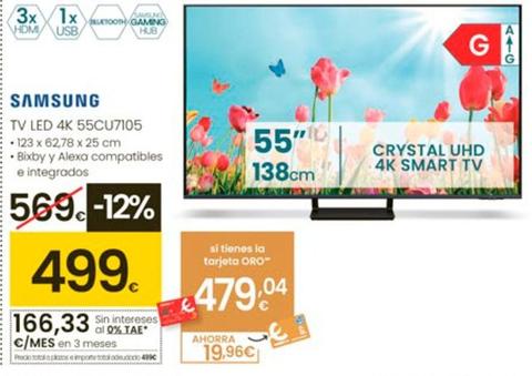 Oferta de Samsung - Tv Led 4k 55CU7105 por 499€ en Eroski