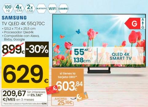 Oferta de Samsung - Tv Qled 4k 55Q70C por 629€ en Eroski