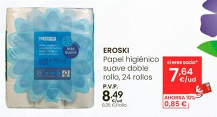 Oferta de Eroski - Papel Higiénico Suave Doble Rollo por 8,49€ en Eroski