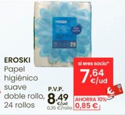 Oferta de Eroski - Papel Higienico Suave Doble Rollo por 8,49€ en Eroski