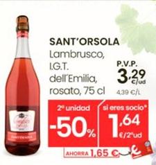 Oferta de Sant'Orsola - Lambrusco, I.G.T. Dell'Emilia, Rosato por 3,29€ en Eroski