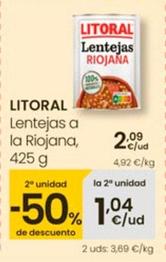 Oferta de Litoral - Lentejas A La Riojana por 2,09€ en Eroski