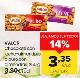 Oferta de Valor - Chocolate Con Leche-Almendras O Puro Con Almendras por 3,35€ en Autoservicios Familia
