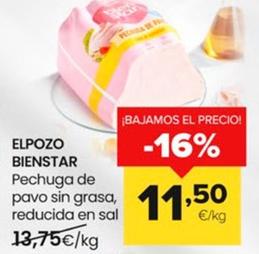 Oferta de Elpozo Bienstar - Pechuga De Pavo Sin Grasa , Reducida En Sal por 11,5€ en Autoservicios Familia
