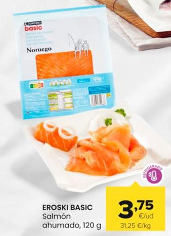 Oferta de Eroski Basic - Salmon Ahumado por 3,75€ en Autoservicios Familia