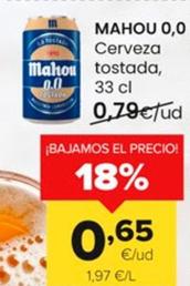 Oferta de Mahou 0,0 - Cerveza Tostada por 0,65€ en Autoservicios Familia