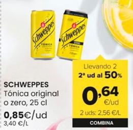 Oferta de Schweppes - Tónica Original O Zero por 0,85€ en Autoservicios Familia