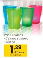 Oferta de Pack 4 Vasos por 1,39€ en Eroski