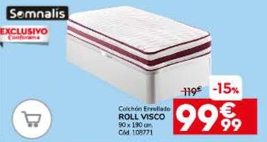 Oferta de Somnalis - Colchón Errollado Roll Visco por 99,99€ en Conforama