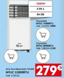 Oferta de Myuc - 12000BTU Aire Ccondicionado Portátil por 279€ en Conforama