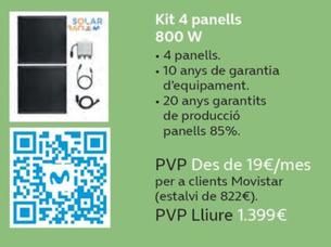 Oferta de Kit Solar Autoinstal Lable De Solar360 Kit 4 Panells 800 W por 1399€ en Movistar