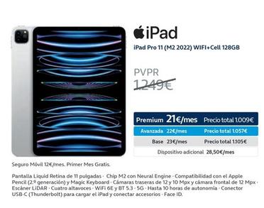 Oferta de Apple - Ipad Ipad Pro 11 (M2 2022) Wifi+Cell 128gb en Movistar