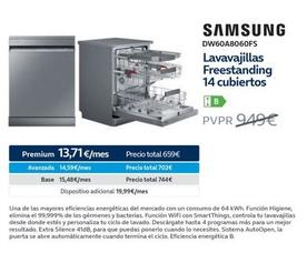Oferta de Samsung - DW60A8060FS Lavavajillas Freestanding 14 cubiertos en Movistar