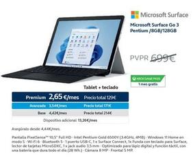 Oferta de Microsoft - Surface Go 3 Pentium/8GB/128GB  en Movistar