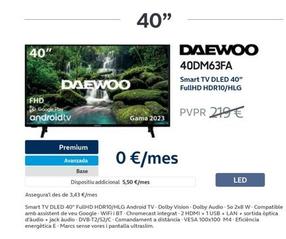 Oferta de Daewoo - Smart Tv Dled 40 FullHD HDR10/HLG en Movistar