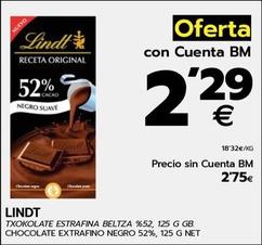Oferta de Lindt - Chocolate Extrafino Negro por 2,29€ en BM Supermercados