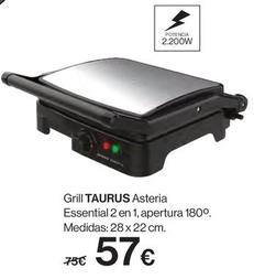 Oferta de Taurus - Grill Asteria Essential 2 En 1, Apertura 180º. Medidas: 28 X 22 Cm. por 57€ en Hipercor