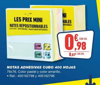 Oferta de Notas Adhesivas Cubo 400 Hojas por 0,98€ en Bureau Vallée
