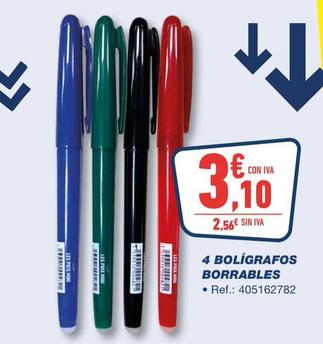 Oferta de 4 Bolígrafos Borrables por 3,1€ en Bureau Vallée