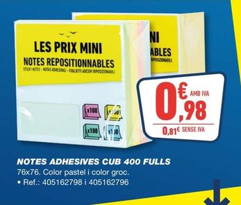 Oferta de Notes Adhesives Cub 400 Fulls por 0,98€ en Bureau Vallée