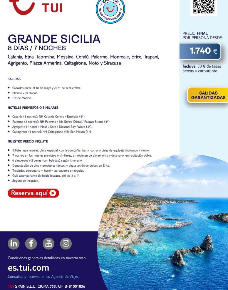 Oferta de Viajes a Sicilia por 1740€ en Tui Travel PLC