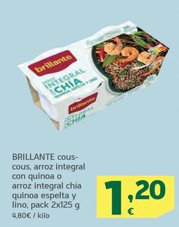 Oferta de Brillante - Cous-Cous, Arroz Integral Con Quinoa O Arroz Integral Chia Quinoa Espelta Y Lino, Pack 2x por 1,2€ en HiperDino