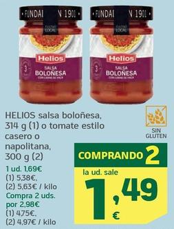Oferta de Helios - Salsa Bolonesa, O Tomate Estilo Casero O Napolitana por 1,69€ en HiperDino
