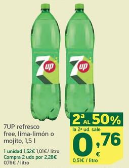 Oferta de 7 Up - Refresco Free, Lima-lima O Mojito por 1,52€ en HiperDino