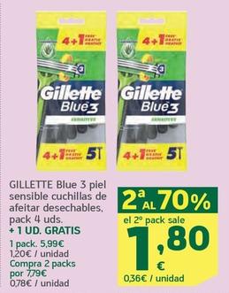 Oferta de Gillette - Blue 3 Piel Sensible Cuchillas De Afeitar Desechables por 1,8€ en HiperDino