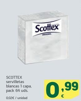 Oferta de Scottex - Servilletas Blancas 1 Capa por 0,99€ en HiperDino