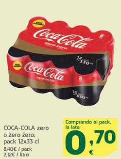 Oferta de Coca-cola - Zero O Zero Zero, Pack 12x por 0,7€ en HiperDino