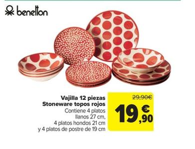 Oferta de Benetton - Vajilla 12 piezas Stoneware topos rojos por 19,9€ en Carrefour